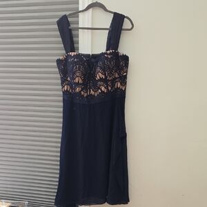 City Chic Navy Lace Dress with Nude Lining